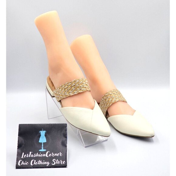 Birdies Women Cream Leather The Swan Cuff Pointed Toe Strap Mule Flats Sz 6 2404 - Picture 5 of 16